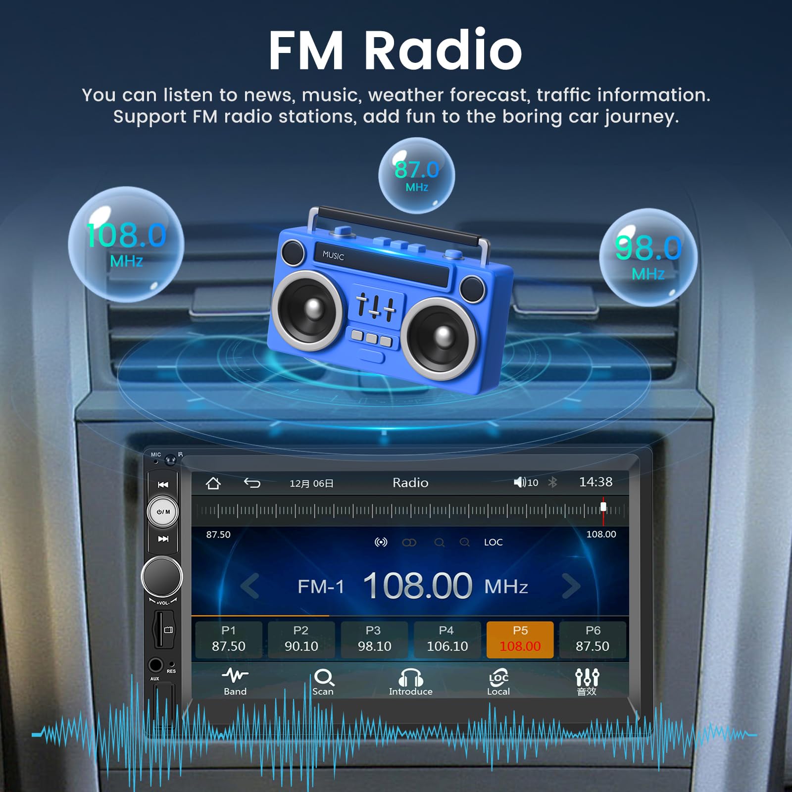 Autoradio 2 Din 7 Pollici NHOPEEW Con Carplay E Android Auto Senza Fili, Mirror Link, Telecamera Di Retro, Controllo Volante