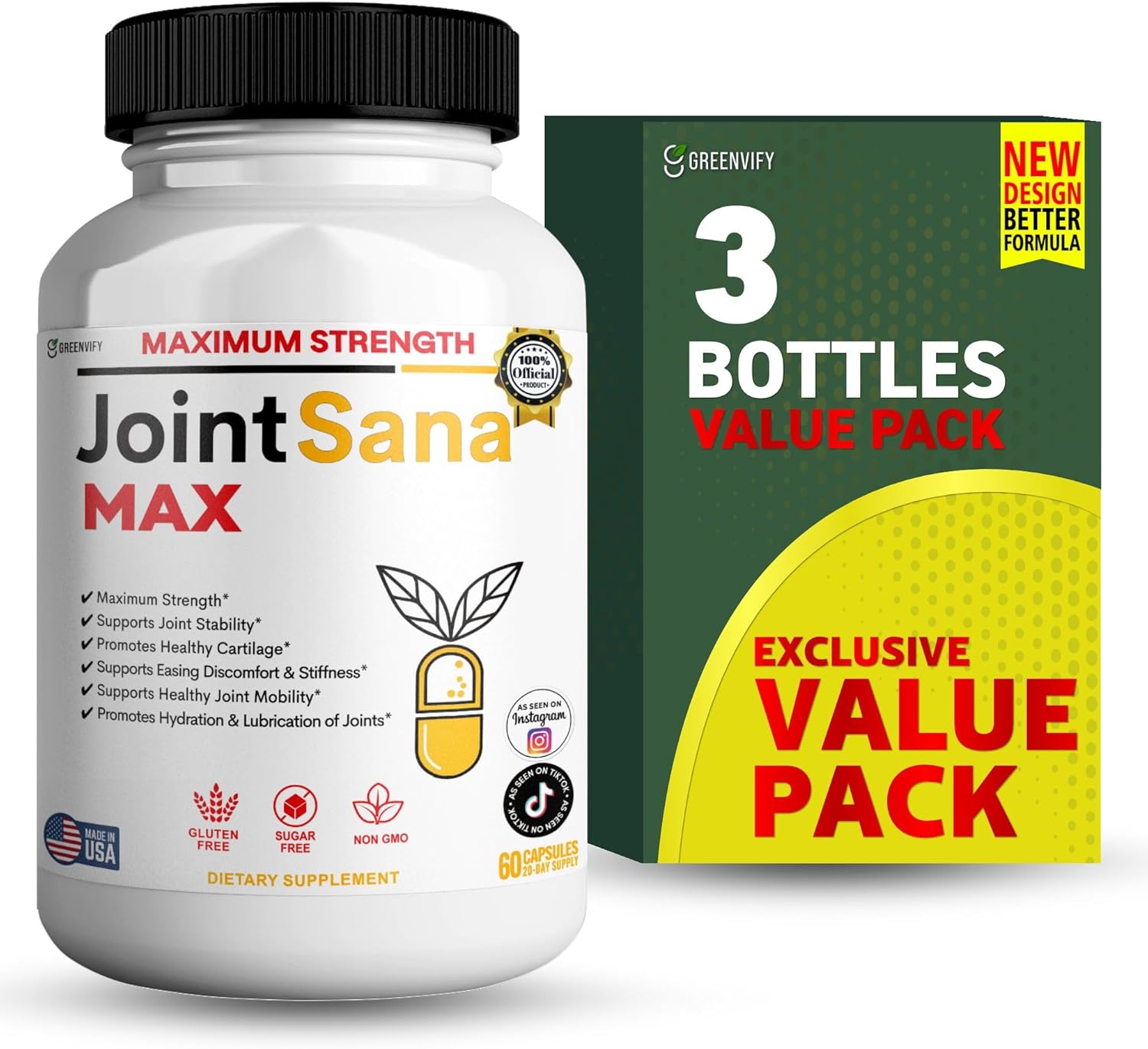 JointSana Max Maximum Strength Joint Support Supplement, 60 Capsules, with Glucosamine, Chondroitin, Turmeric, Non-GMO, Gluten Free (3)
