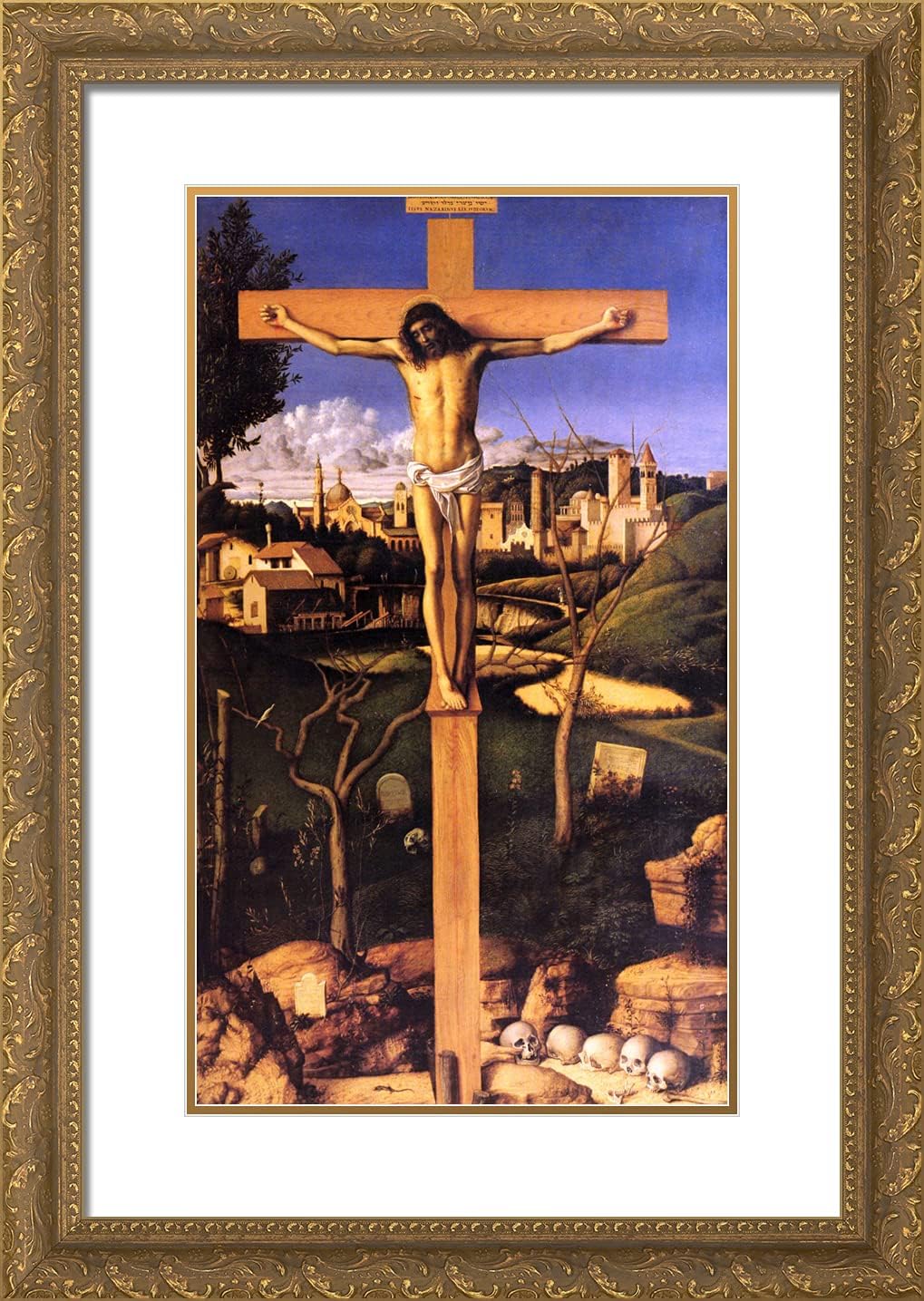 ArtDirect Bellini, Giovanni 18x24 Gold Ornate Framed Art Print with Double Matting Titled: The Crucifixion