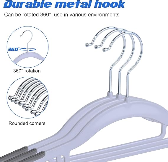 Heavy Duty Standard Plastic Hangers 50 Pack with Non-Slip Design,360Swivel Hook Space Saving Organizer for Bedroom Closet,Shirts,Pants,Strong Enough for Coat(Grey)