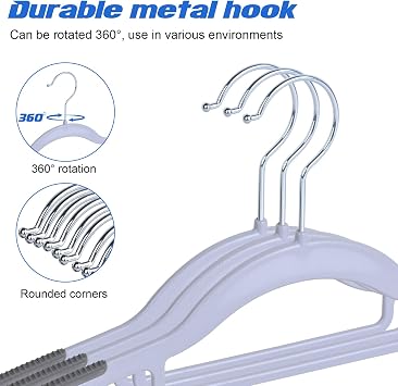 Heavy Duty Standard Plastic Hangers 50 Pack with Non-Slip Design,360Swivel Hook Space Saving Organizer for Bedroom Closet,Shirts,Pants,Strong Enough for Coat(Grey)