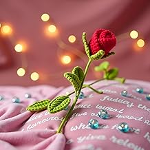 FLORABLISS Handmade Crochet Rose Flowers Completed for Home Decoration and Valentine's Day Mother's Day Birthday Wedding Gift, Red Rose Artificial Flowers (1)