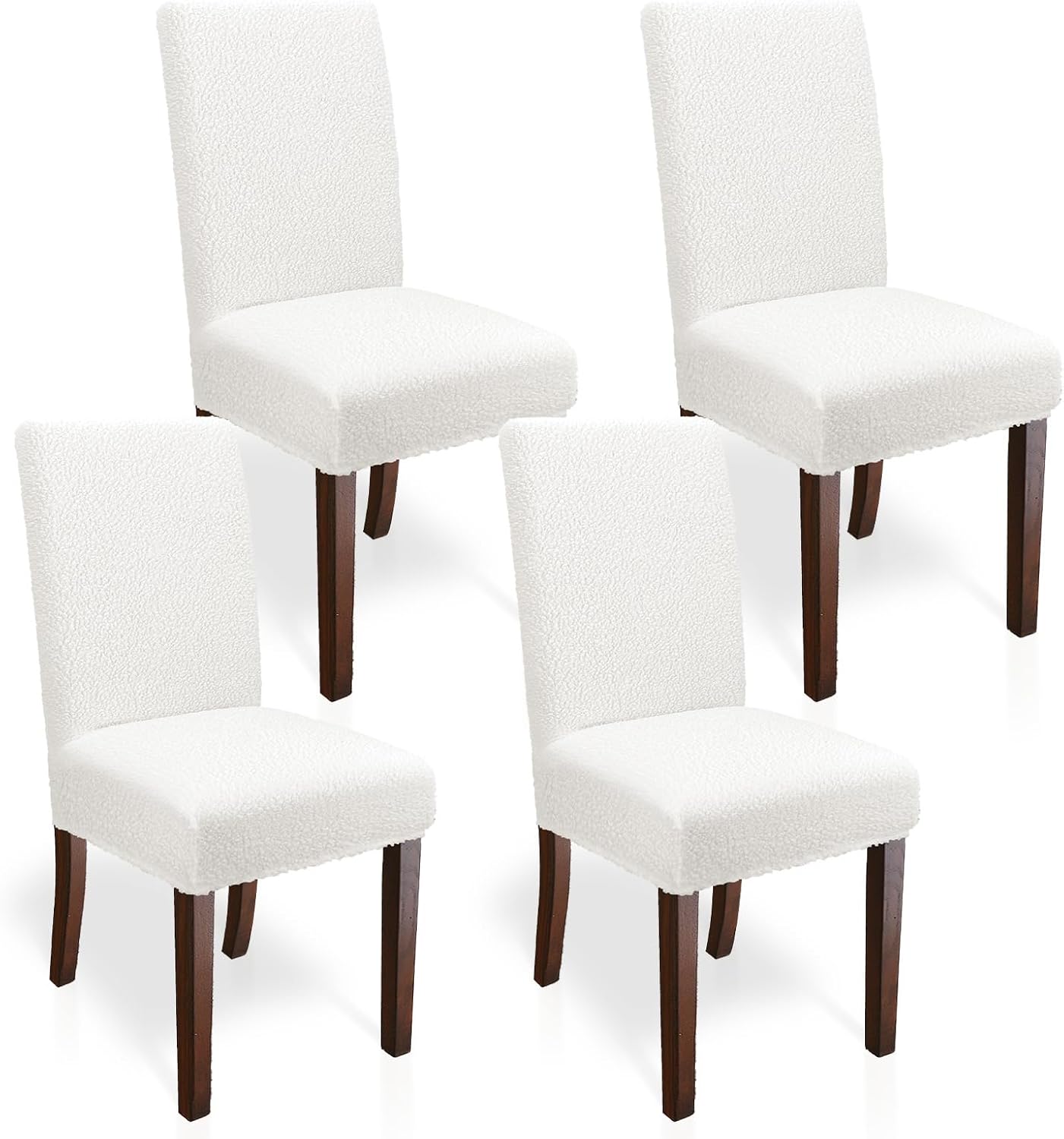 Teddy Wool Dining Chair Covers Soft Teddy Wool Dining Room Chair Covers Set of 4, Washable Kitchen Chairs Slipcovers Elastic Chairs Slipcover for Home and Kitchen (White 4PCS)