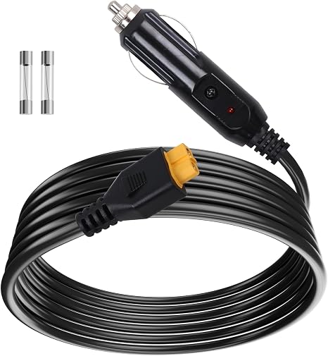 6.8FT 12V/24V Car Charger Cable For Ecoflow Power Stations – Black, Portable