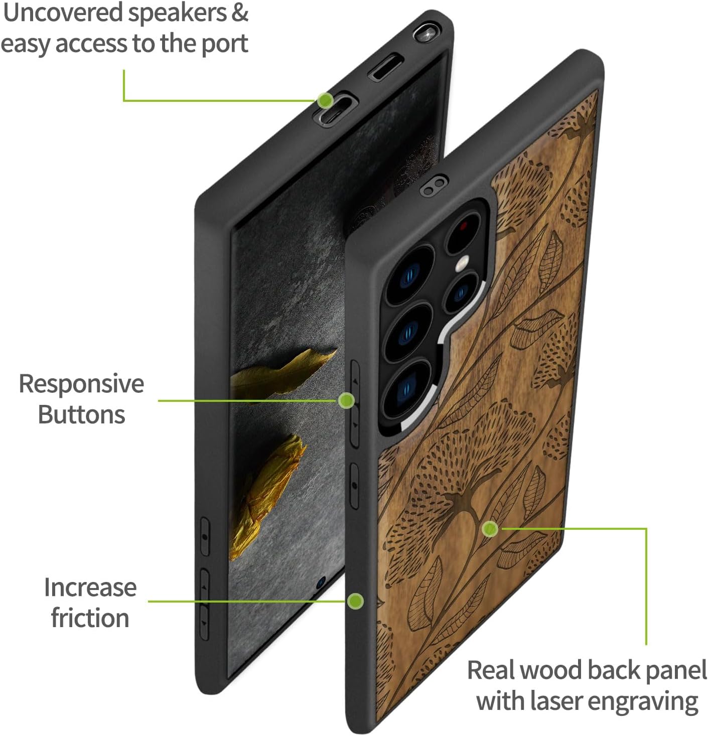 Carveit Magnetic Wooden Case for Samsung Galaxy S25 Ultra Case 2025, TPU Shockproof Cover & Wood Artisan Engraved, Compatible with MagSafe Wireless Chargers (Dotted Floral Bloom) Walnut