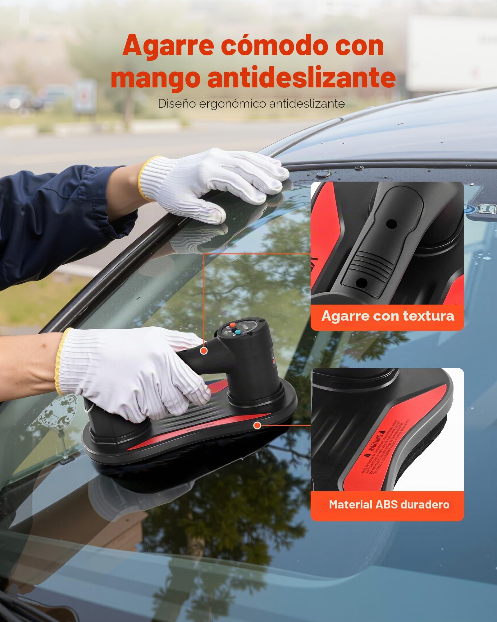 VEVOR Ventosa Eléctrica de Vacío 1 Pieza Capacidad de Carga Máx. 170 kg, Ventosa de Elevación con Pantalla Digital Mango ABS, 2 Baterías de 1500 mAh, Elevador de Succión para Cristal Granito Azulejos