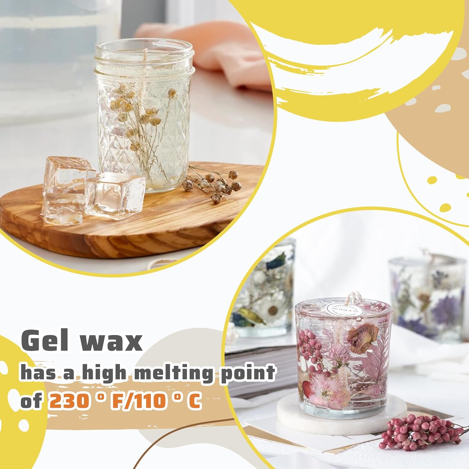 Gel Wax for Candle Making Clear Kit for Adults, DIY Transparent Jelly Wax Set with Electric Melter, Glass Jars, Wick, Dyes and Scents