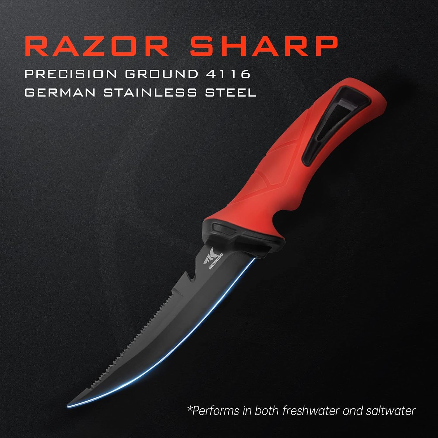 KastKing Intimidator Bait Knife with Sharpening Steel, Ultra-Sharp G4116 German Stainless-Steel Blades, Non-Slip Handle, Protective Sheath, 5'' Bait Knife and Honing Rod : Sports & Outdoors