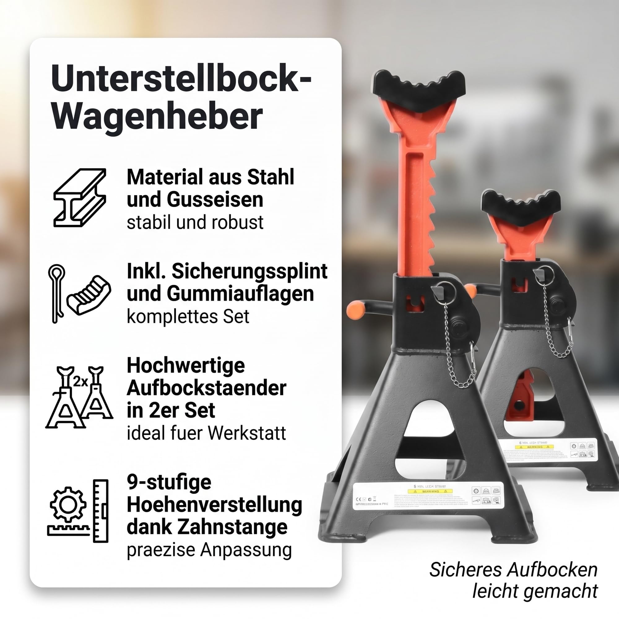 Mucola Unterstellbock Stützböcke 2er Set 3 t höhenverstellbar 28-42,5 cm