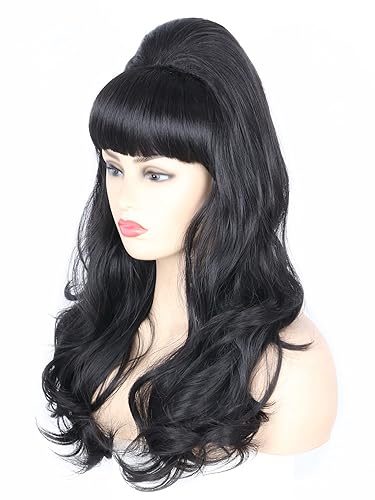 Miniatura 2 de Topcosplay Pelucas negras de colmena para mujer, peluca larga ondulada para Halloween, 60 y 70, peluca para fiesta de disfraces