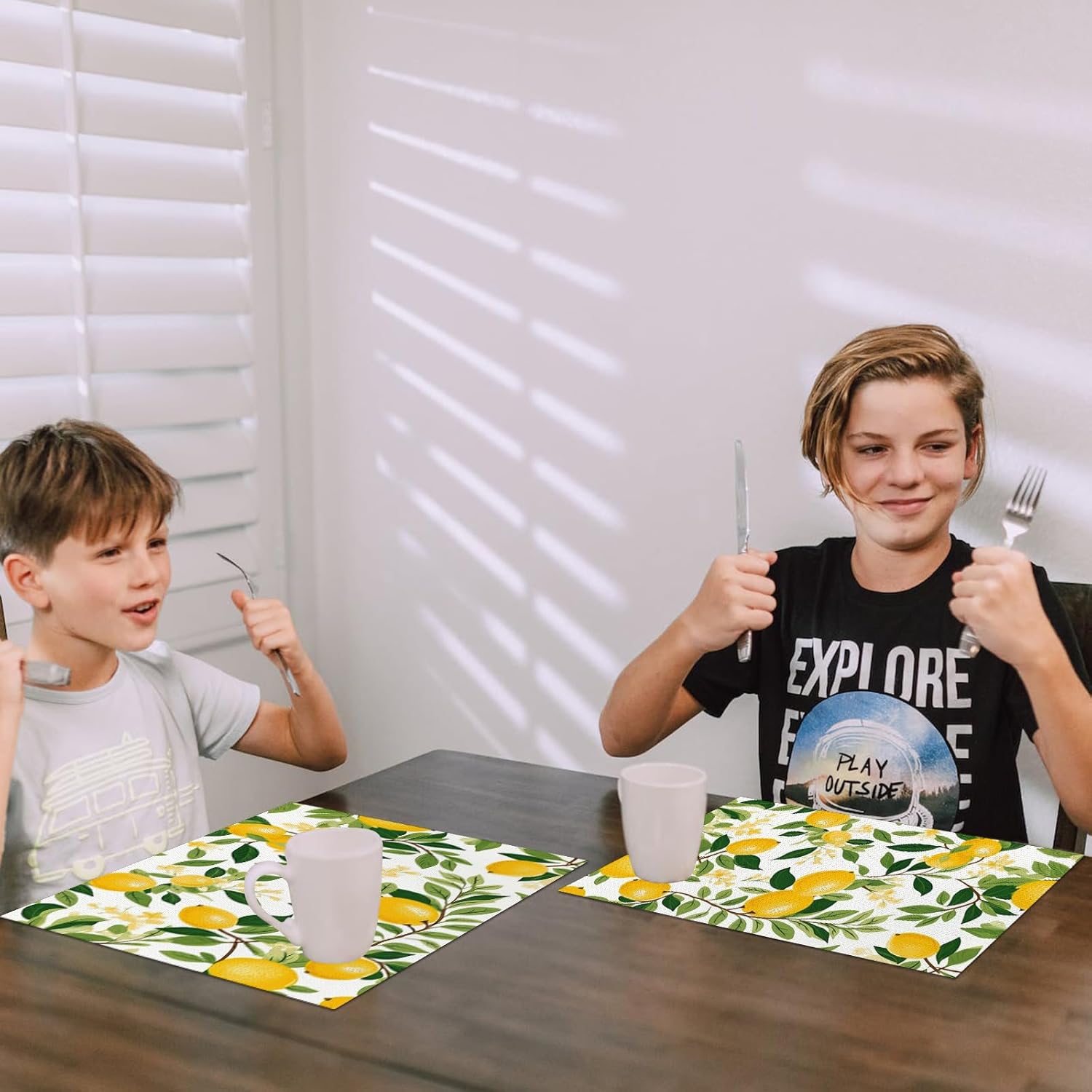 Table Placemats Set of 6,Washable Wipeable PVC Vinyl Woven,Heat Resistant Placemats for Dining Tables,11.7x17.5 Inch Place Mats Indoor Set of 6,Fruit Lemon