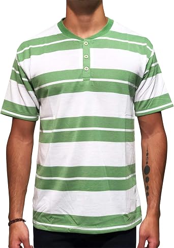 Red Rhino Mens Short Sleeve Henley Crew Neck T-Shirt Yarn Dye Striped