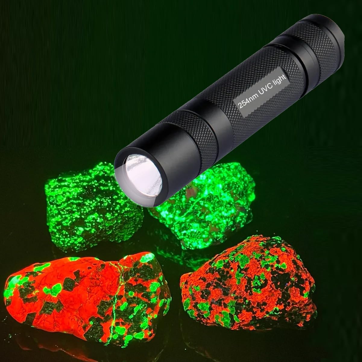 WONDSUNSON Shortwave 254nm UVC LED Flashlight, SW UV Torch Lamp, Willemite Calcite Fluorescent Minerals Phosphor LED Torch
