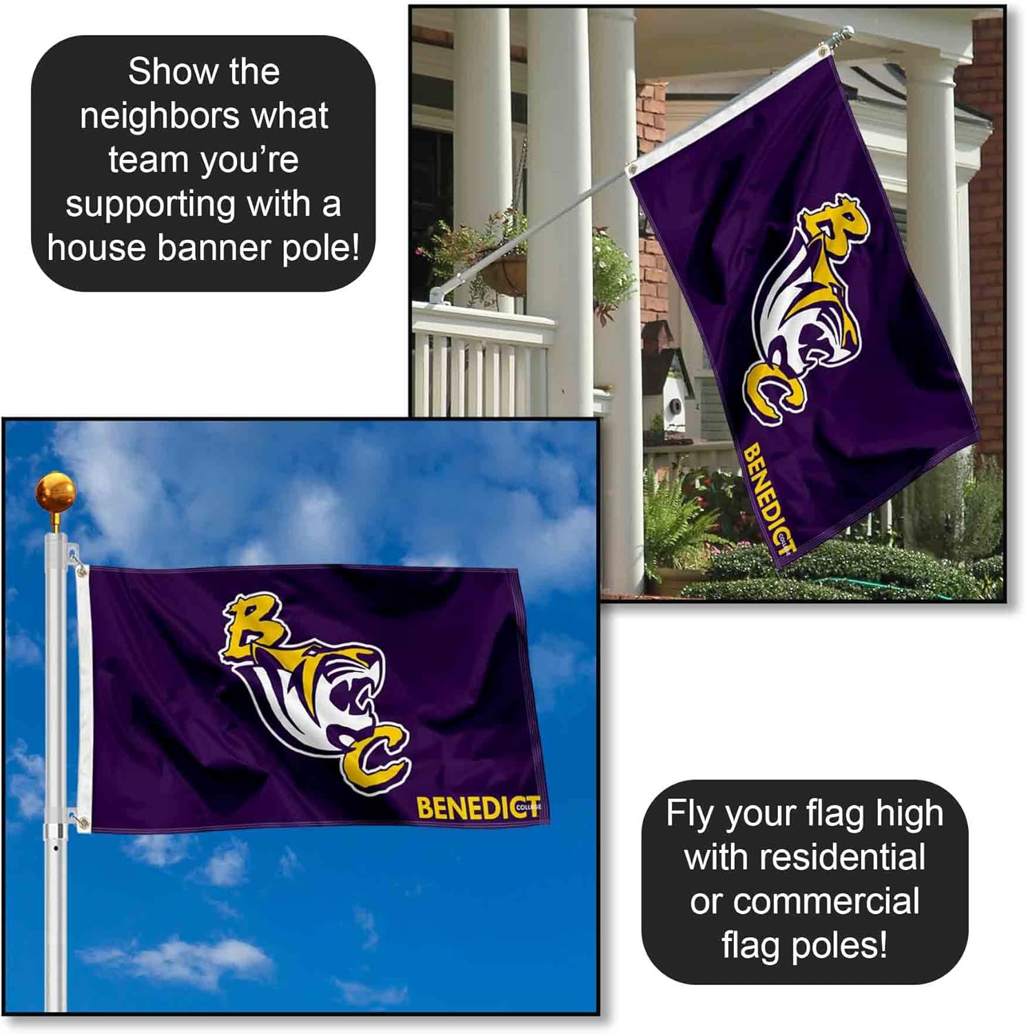 College Flags & Banners Co. Benedict Tigers Logo 3x5 Grommet Flag - Image 3