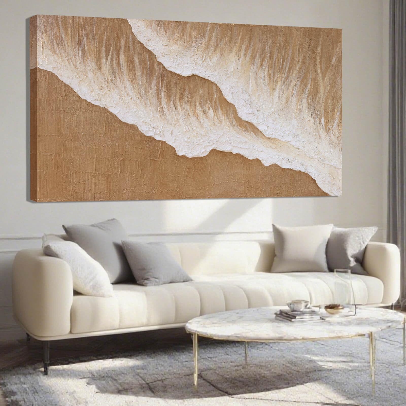 ZENPEE Brown Canvas Wall Art and White Ocean Unique Wall Decor Posters Wall Hanging Decor for Dining Room