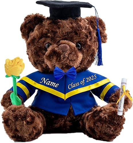 Oso de peluche personalizado con texto personalizado, oso de graduación clase de 2024, oso de peluche personalizado con rosa/lazo para el día de