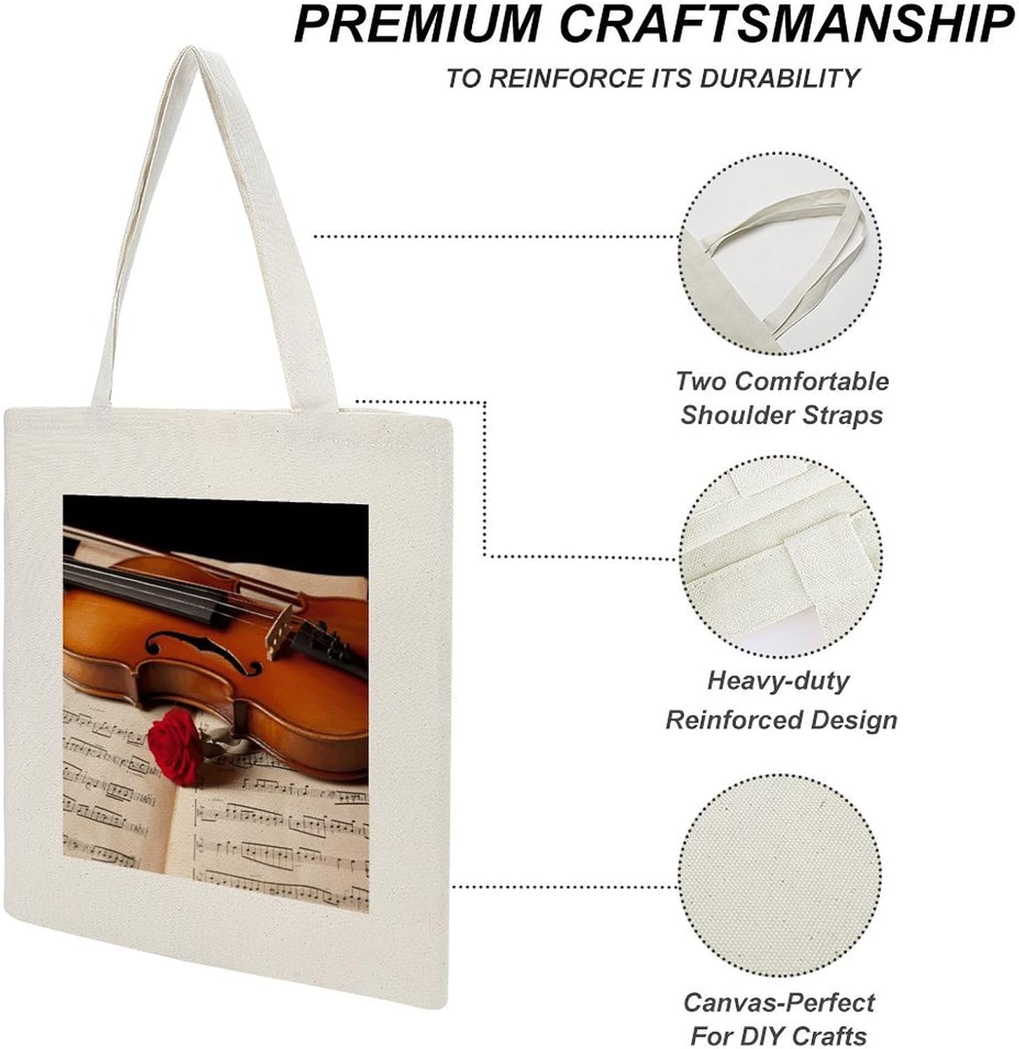 Violin Sheet Music Canvas Tote Bag Personality Aesthetic Canvas Bag Stylish Reusable Shoulder Totes Cute Lightweight Shopping Cloth Bags for Advertising Promotion Gift Activity image 5
