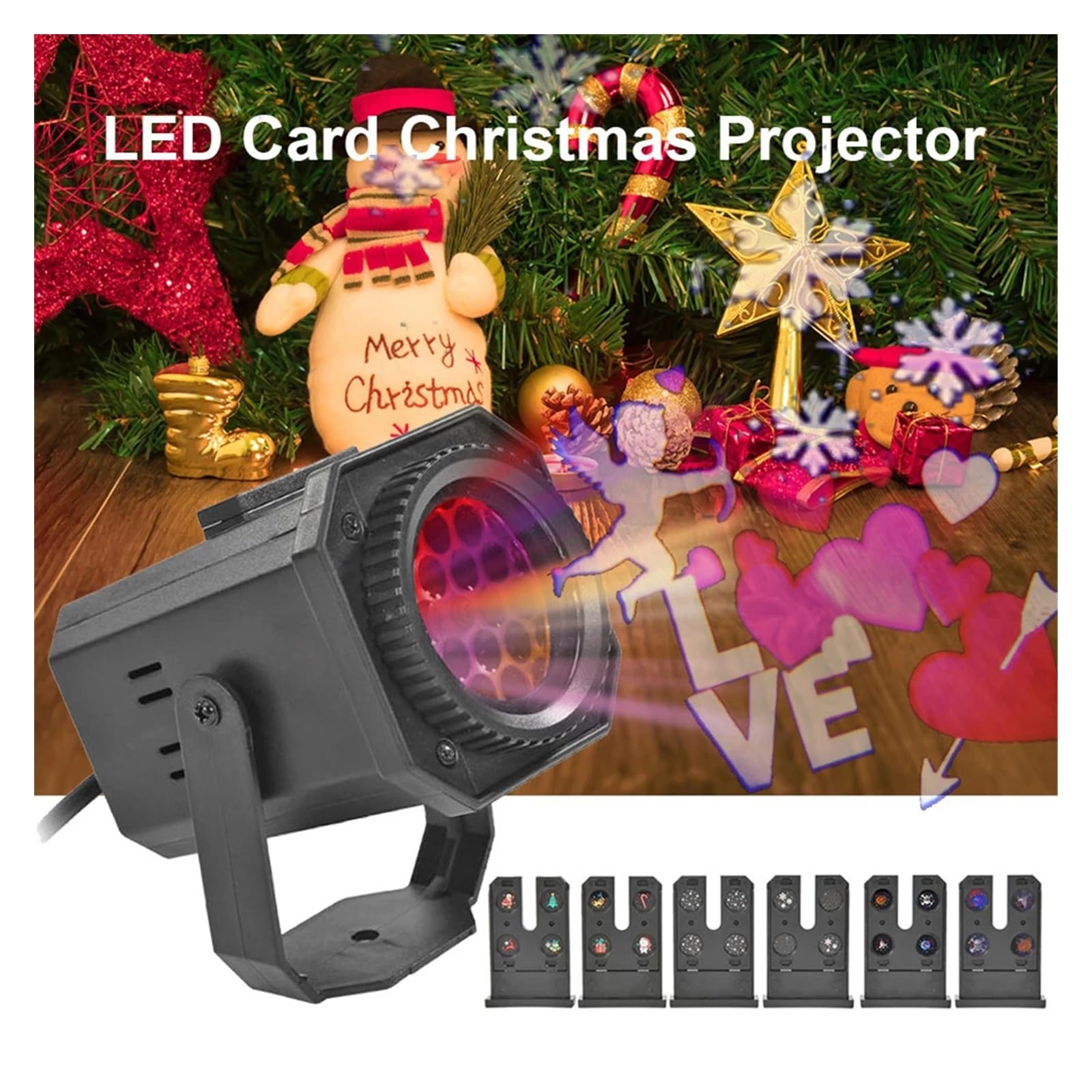 Projecteur de Noël à LED, Projection de Noël, décoration de Noël, DJ, discothèque, éclairage de scène, Lampe Flocon de Neige, 6 Cartes à Motifs - Spectacle de lumière