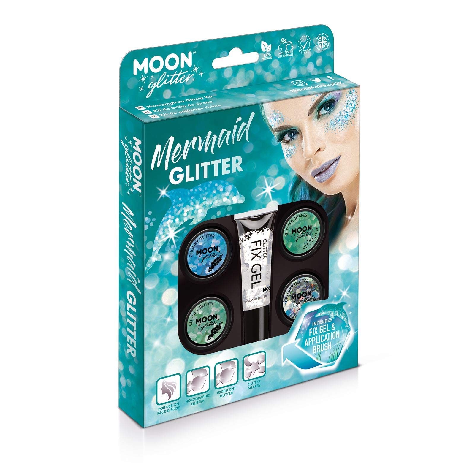 Mermaid Glitter Boxset by Moon Glitter - Cosmetic Festival Makeup Glitter for Face, Body, Nails, Hair, Lips