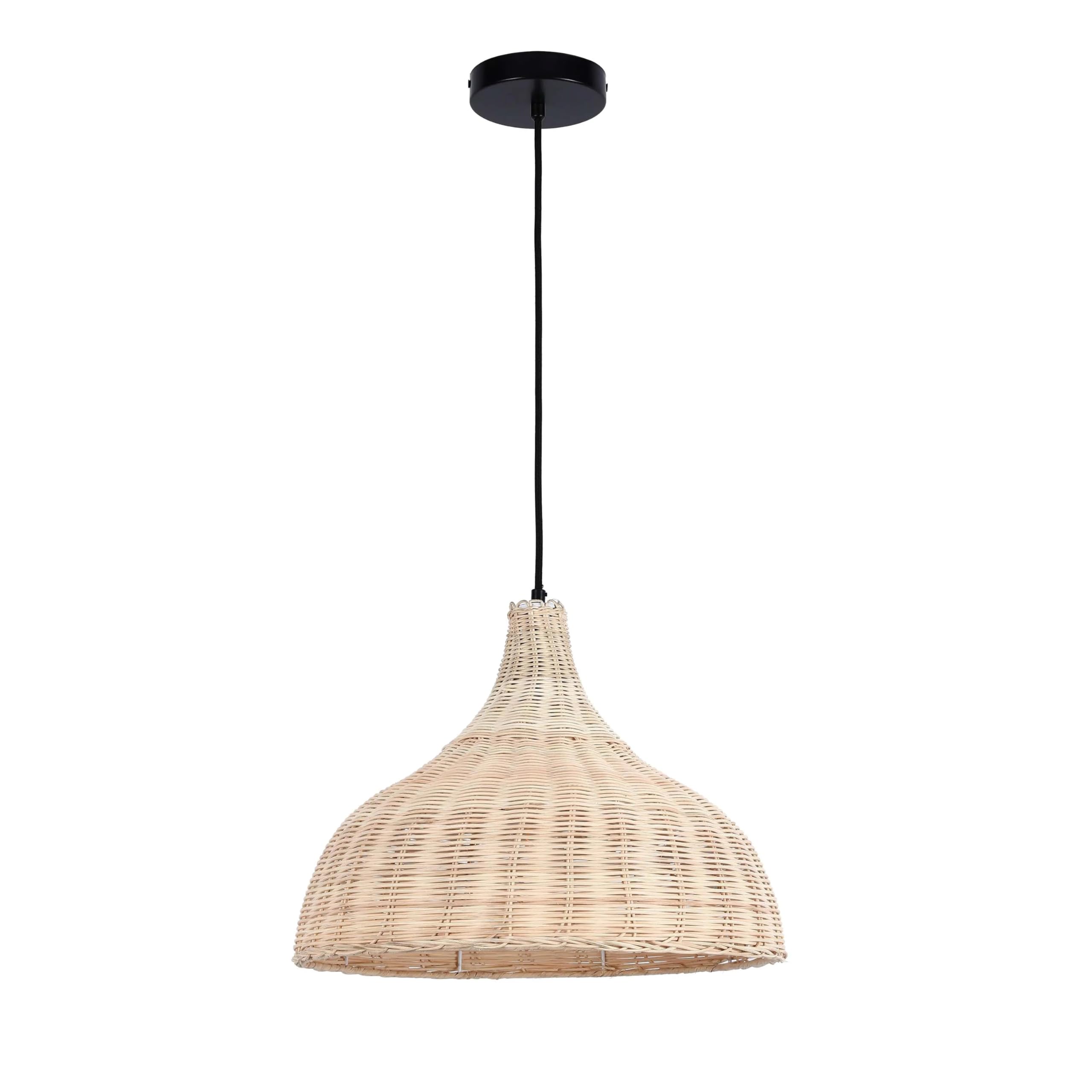 TEKLED Woven Pendant Light - Natural Rope Dome Lamp Shade for Boho Living Room, Adjustable E27 Hanging Ceiling Fixture