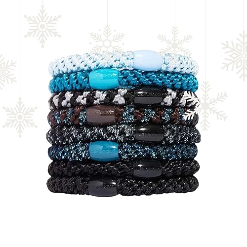 Vista 8 de Lazos dorados para cabello grueso, soportes para cola de caballo Grab & Go, paquete de 8, beige metálico, bandas gruesas sin arrugas con fuerte