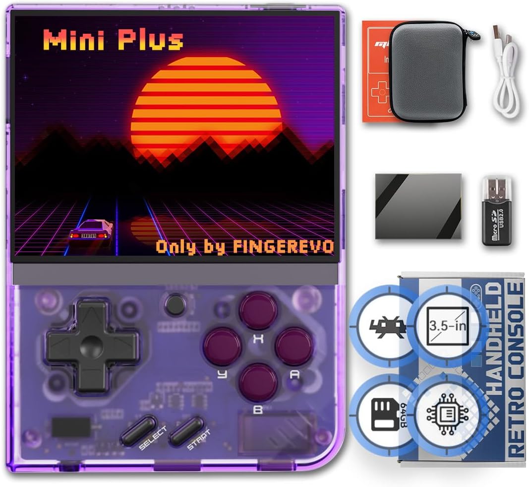 Miyoo Mini Plus Handheld Game Console 3.5" 640 x 480 IPS Screen 3000mAh Miyoo-Mini+ with Portable Case T-Purple