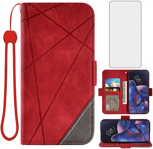 Asuwish Funda tipo cartera compatible con Motorola Moto Edge 2022MotoEdge 5G UW 2022 y protector de pantalla de vidrio templado, soporte para