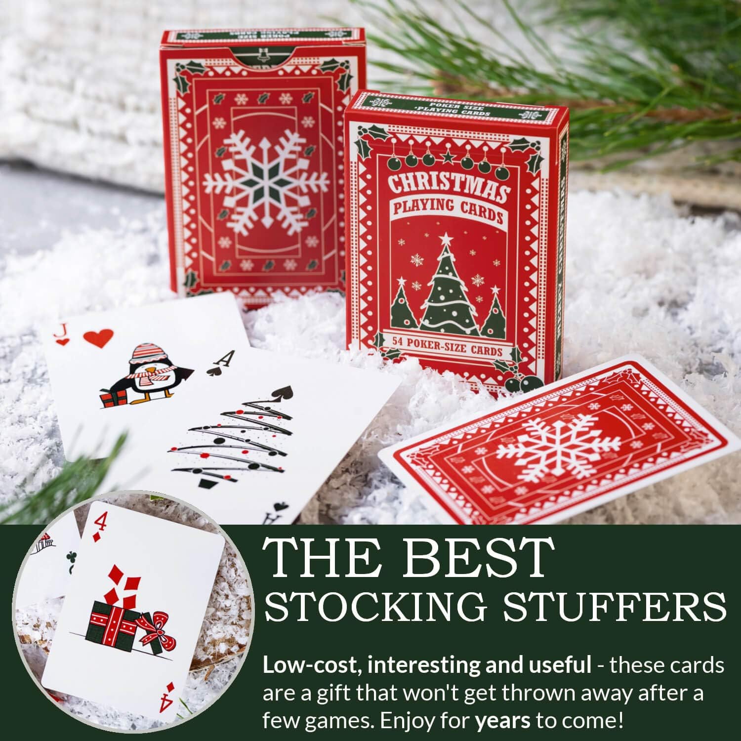 Christmas Playing Cards, Cute Designs for Family Fun with Free Card Game eBook! Great Stocking Stuffer Gift Under 10 Dollars, Premium Poker Card Deck, Bright Colors for Kids & Adults, Standard Size