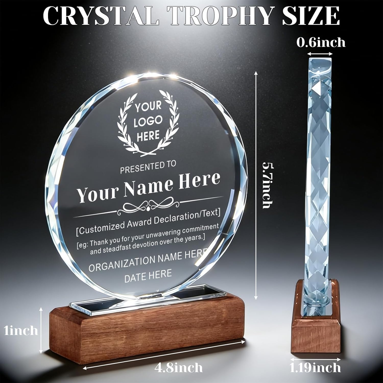 Custom Crystal Trophy Award - Personalized Company Logo & Employee Name for Corporate Recognition, Employee Appreciation, Years of Service, Retirement