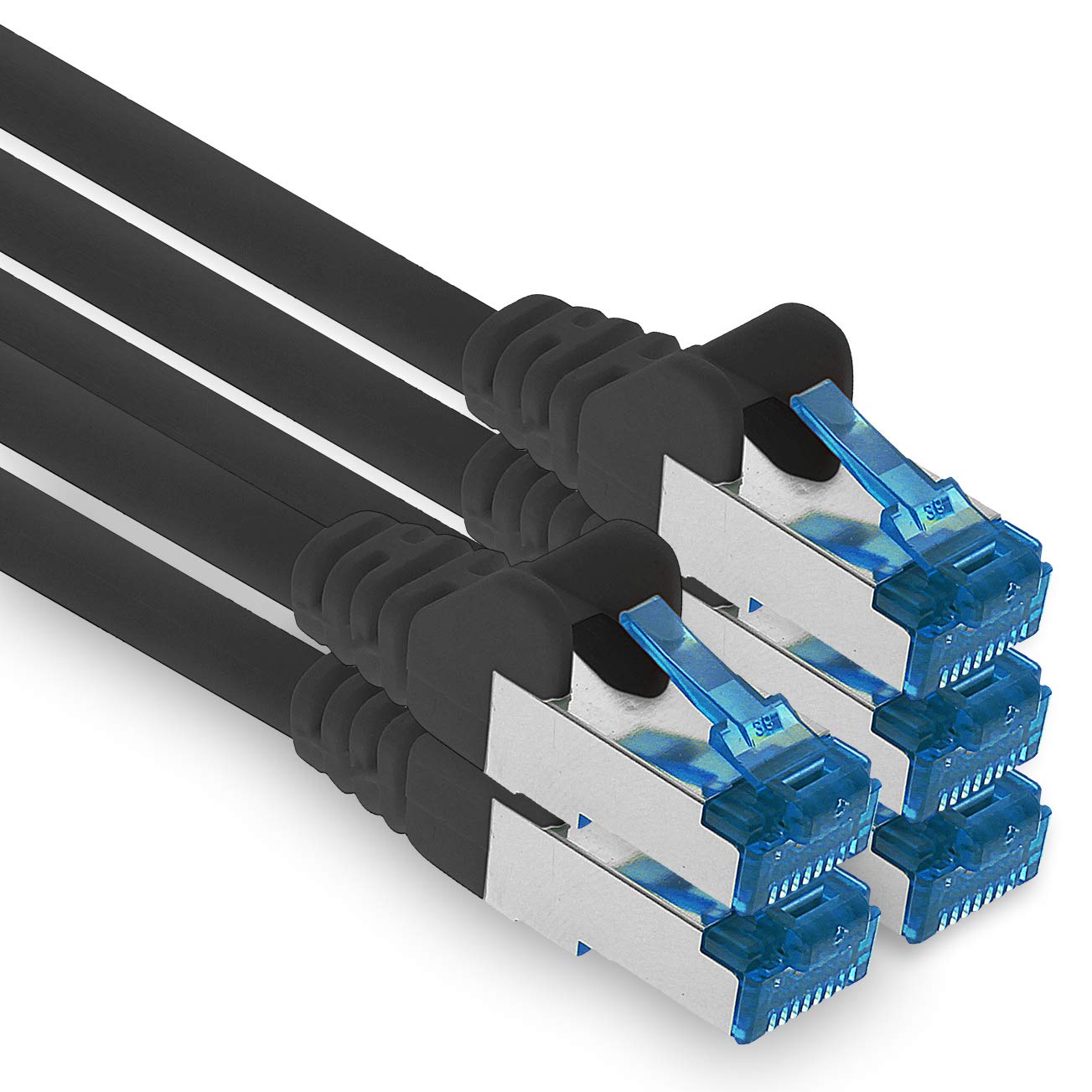 1aTTack.de Patchkabel – 5X 3 Meter Ethernet, Netzwerk, Lan Kabel CAT6a (für Gigabit Netzwerke, Router, Switch, Modems mit RJ45 Eingang – schwarz)