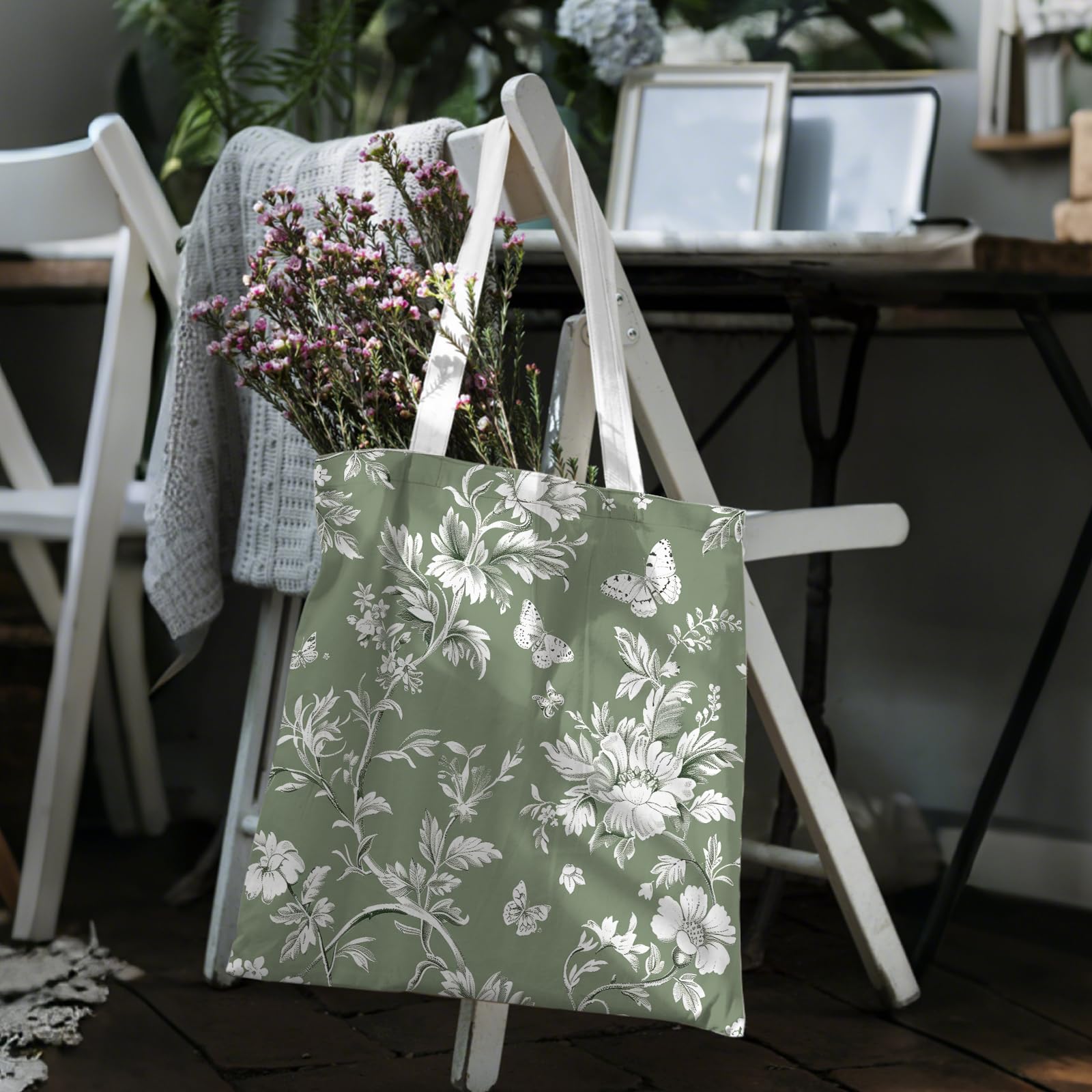 Borsa a secchiello in tela floreale per donna Chinoiserie Tote Bag Estetica Riutilizzabile Borse della spesa per Viaggi Shopping