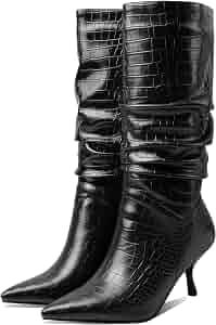 CoceMoce Women's Knee High Boots - Pointed Toe Block Heel Snakeskin Print Pull-On Boots (6.5cm Heel) - View #8