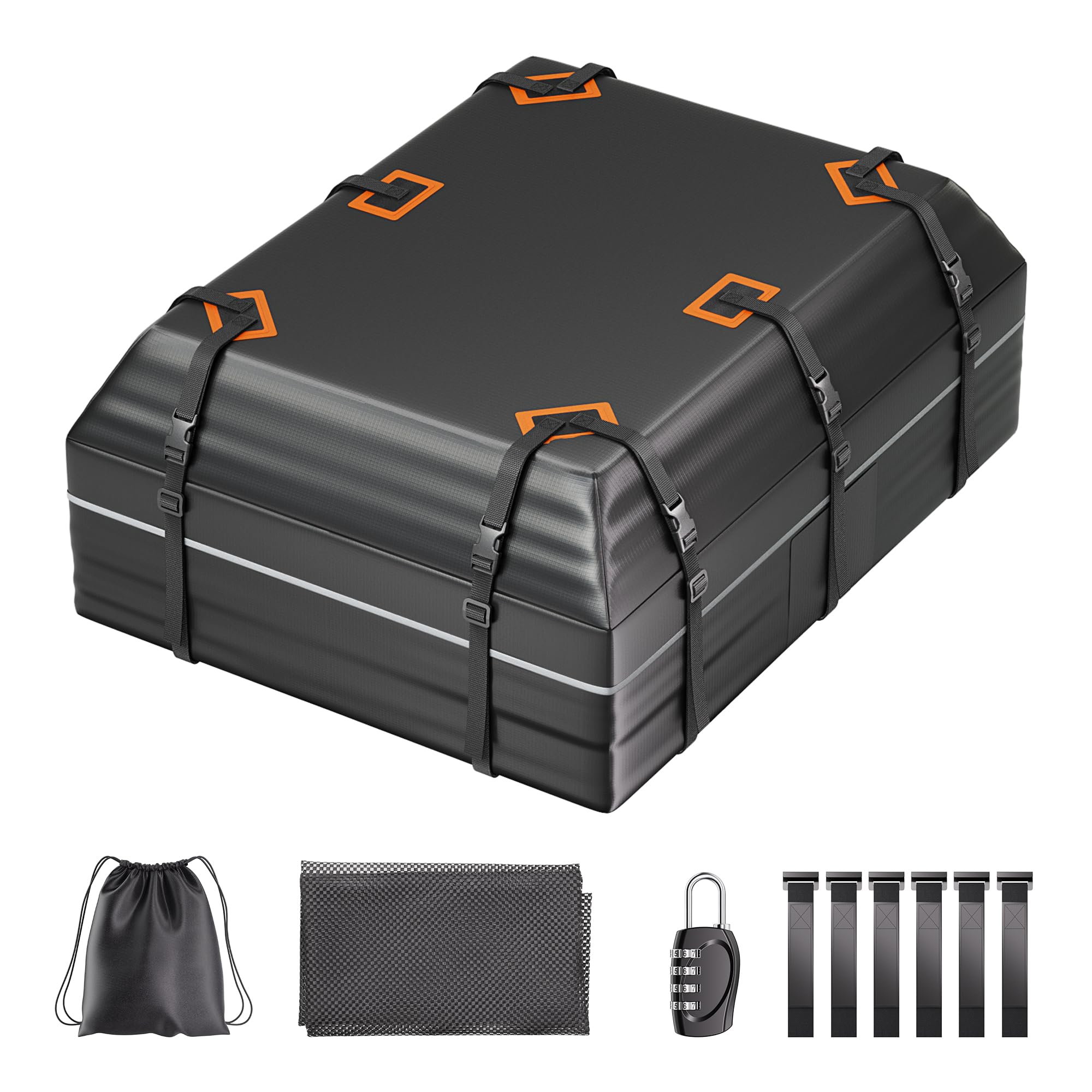 Dachtasche Auto, 21CFT wasserdichte PVC-Dachbox, Passend Für Alle Fahrzeuge Mit Oder Ohne Dachgepäckträger,Inklusive Rutschfester Unterlage, Verstärkten Gurten, 6 Türhaken und Gepäckschloss.