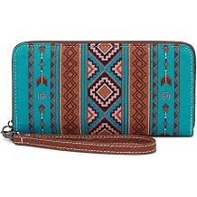 RFID Blocking Zip Around Wristlet Wallet for Women Blue