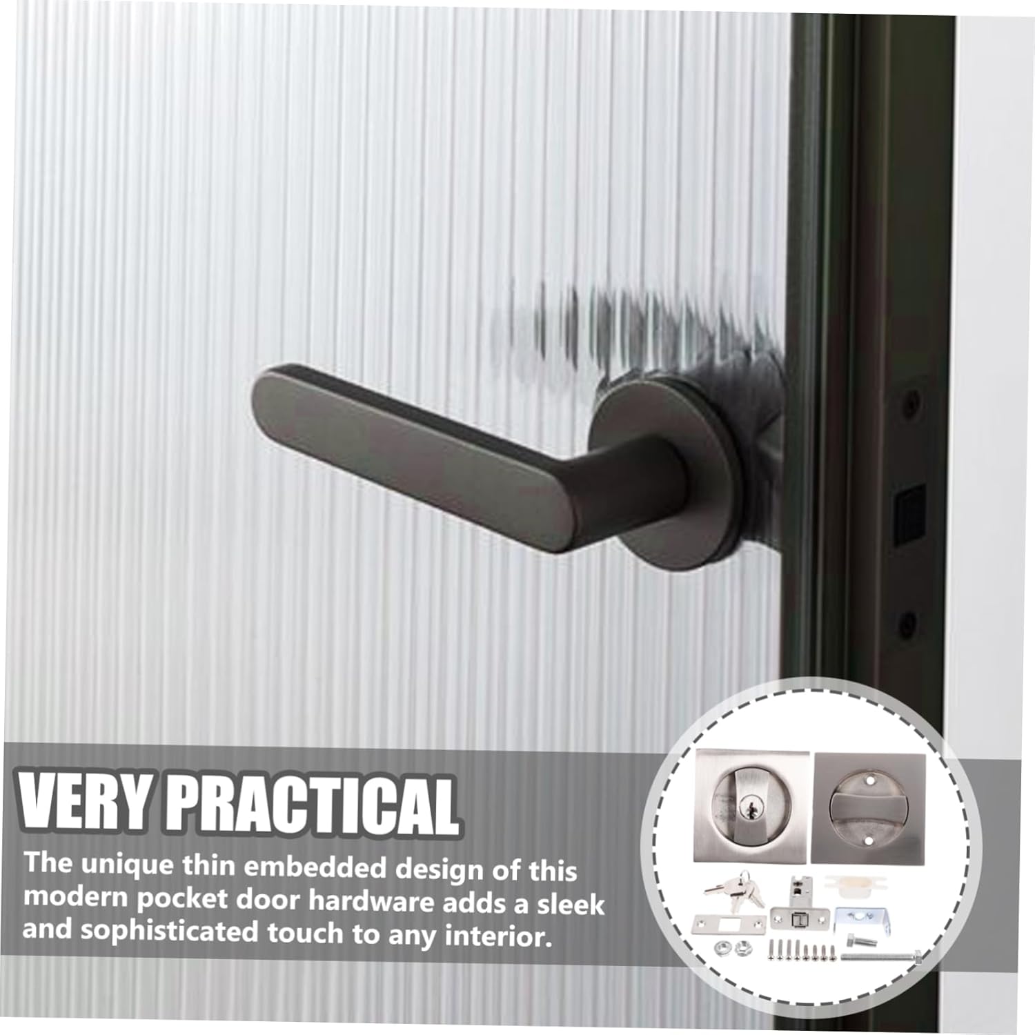 Gadpiparty 1set Invisible Pocket Door Lock Key Modern Privacy Hardware for Pocket Doors Metal Construction Brushed Finish for Home Use
