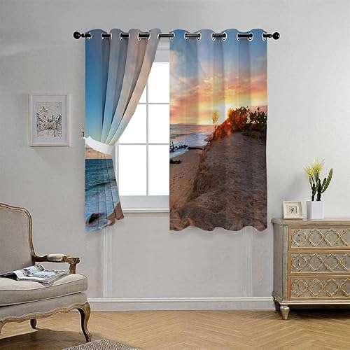 Half Window Curtain Landscapes Sunset Night Scenery Blackout Door Curtain Cortinas para Ventanas De Cuarto 72Inch Width by 72Inch Length,2 Panels