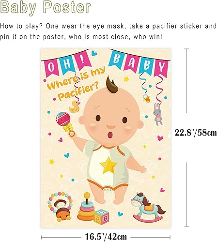 Miniatura 3 de Juegos de baby shower Pin The Chupete en el juego del bebé, decoraciones de revelación de género lindas decoraciones de fiesta de baby shower