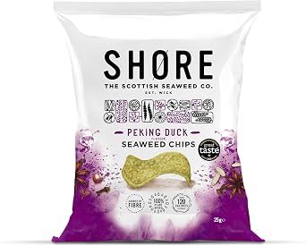 Shore Seaweed Chips Selection, New Variety Pack, 25g (Pack of 8), 2 bags of Lightly Salted, Peking Duck, Salt & Balsamic, Sweet Siracha, Seaweed Crisp - Low Calorie and Fat snack, Source of Fibre