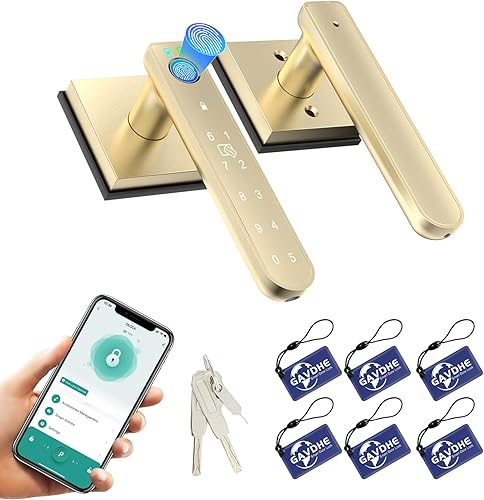Cerradura de puerta con huella digital dorada, perilla inteligente con impresión de dedos, cerradura de puerta de dormitorio sin llave con control