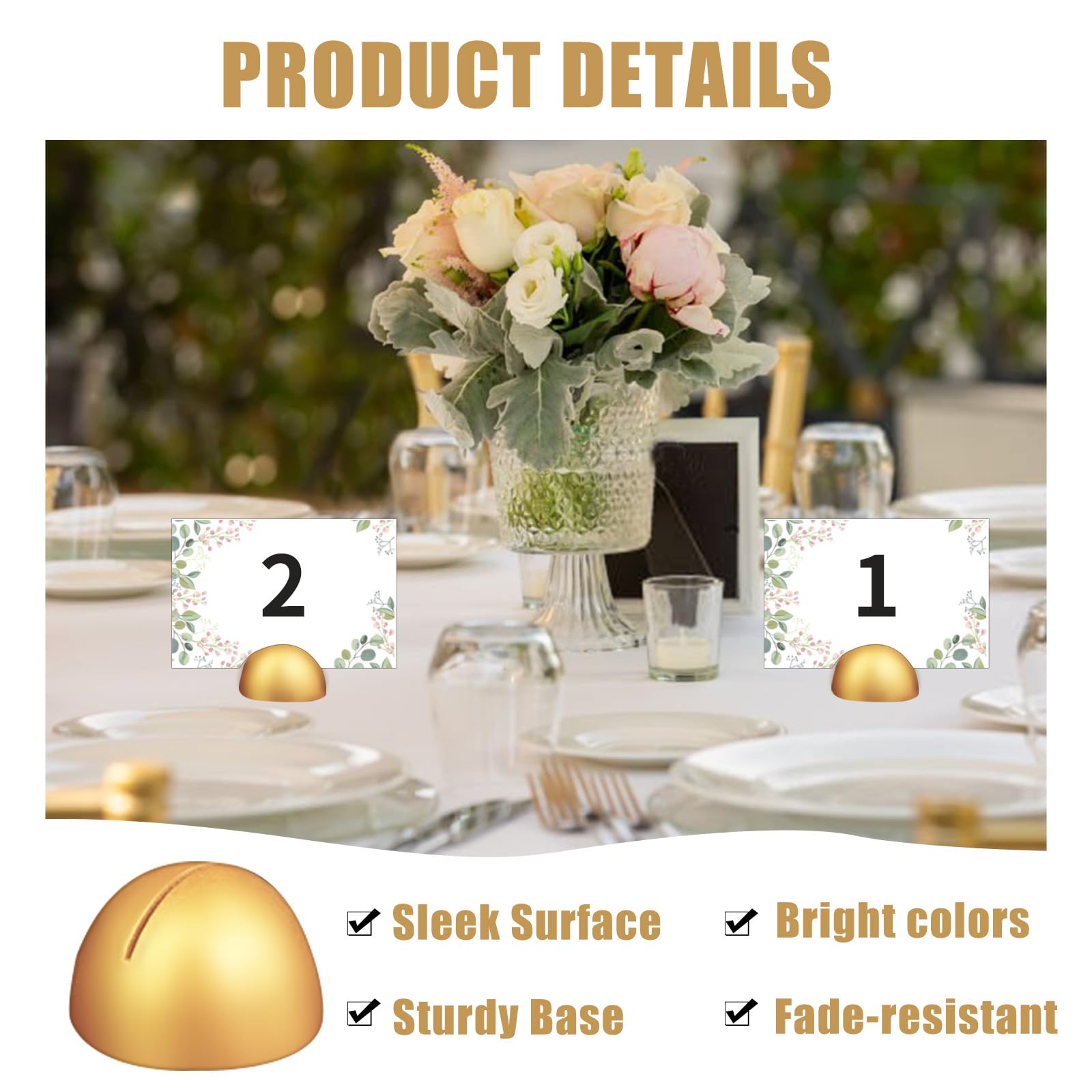 Tischkartenhalter, moderne Tischnummernständer, Setting Clips, runde Tischkartenständer für Geburtstag, Party, Hochzeit, Jahrestag, Empfang, Bankett, 60 Stück (Gold)