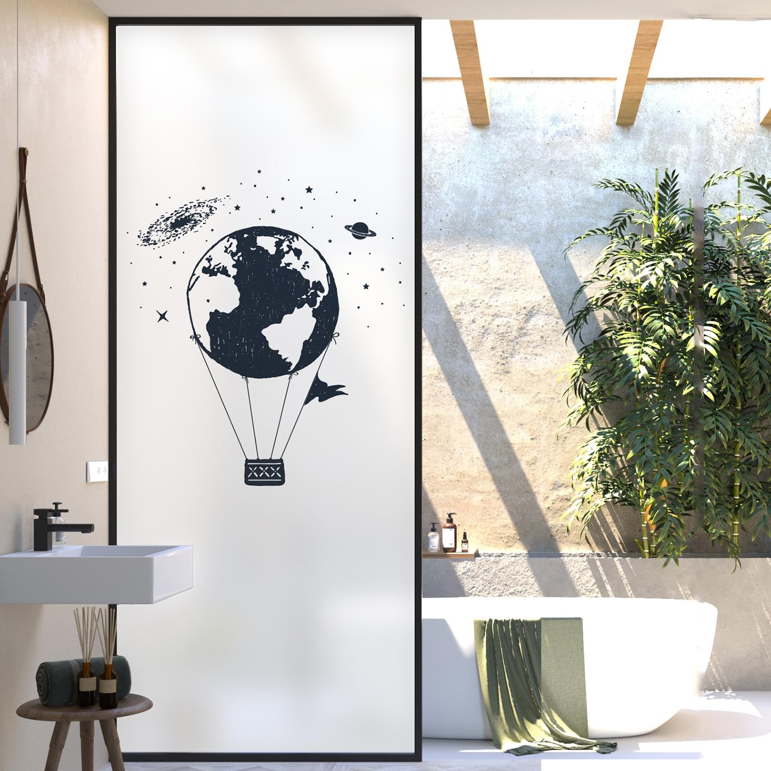 XQKXHZ One Way Window Film Privacy Day and Night,Frosted Opaque Window Film Static Cling Glass Decorative Films Sun Blocking Non-Adhesive Premium Vinyl,for Glass Doors,Bathroom,Kitchen,F,90x200cm