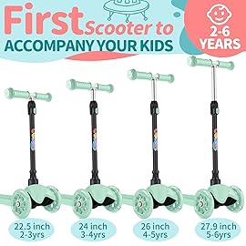 BELEEV A1 Scooter for Kids Ages 2-6, 3 Wheel Scooter for Toddlers Girls Boys, PU Light-Up Wheels, 4 Adjustable Height, Lean to Steer, Non-Slip Deck, Three Wheel Kick Scooter for Children (Mint Green)