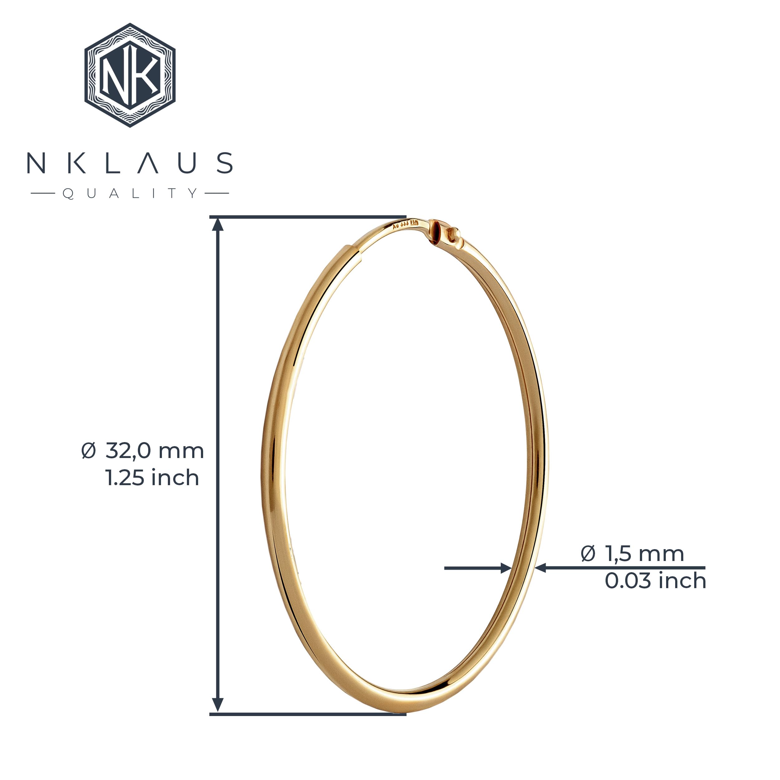 NKlaus par 32mm criolla 333 oro amarillo de 8 quilates pendiente de oro de 1,5mm de espesor 3072