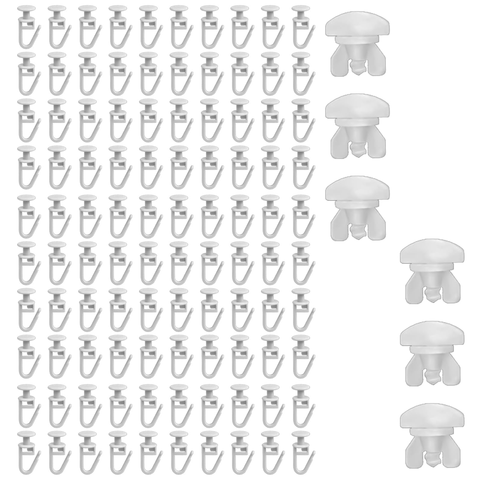 Tsophreniq Curtain Accessories Pack Includes 100Pcs Curtain Track Gliders Lockable Hook and 6Pcs Drapery Rails Track End Stoppers Gliders