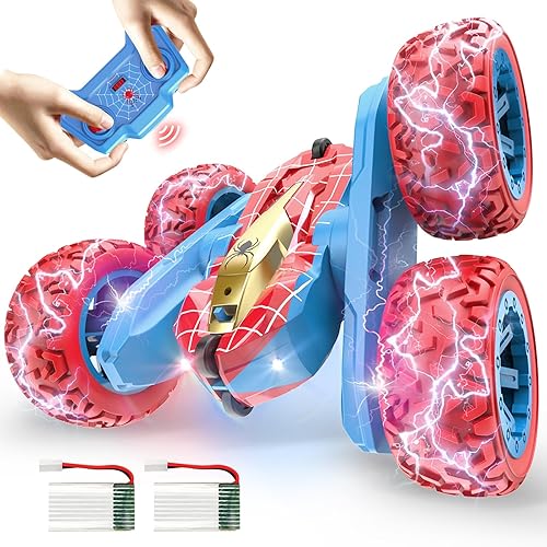 VRG Spider - Auto de control remoto, autos RC para niños de 3, 4, 5, 6, 7 años, 360 Flip 4WD RC Stunt Cars con luz fría, juguetes recargables para