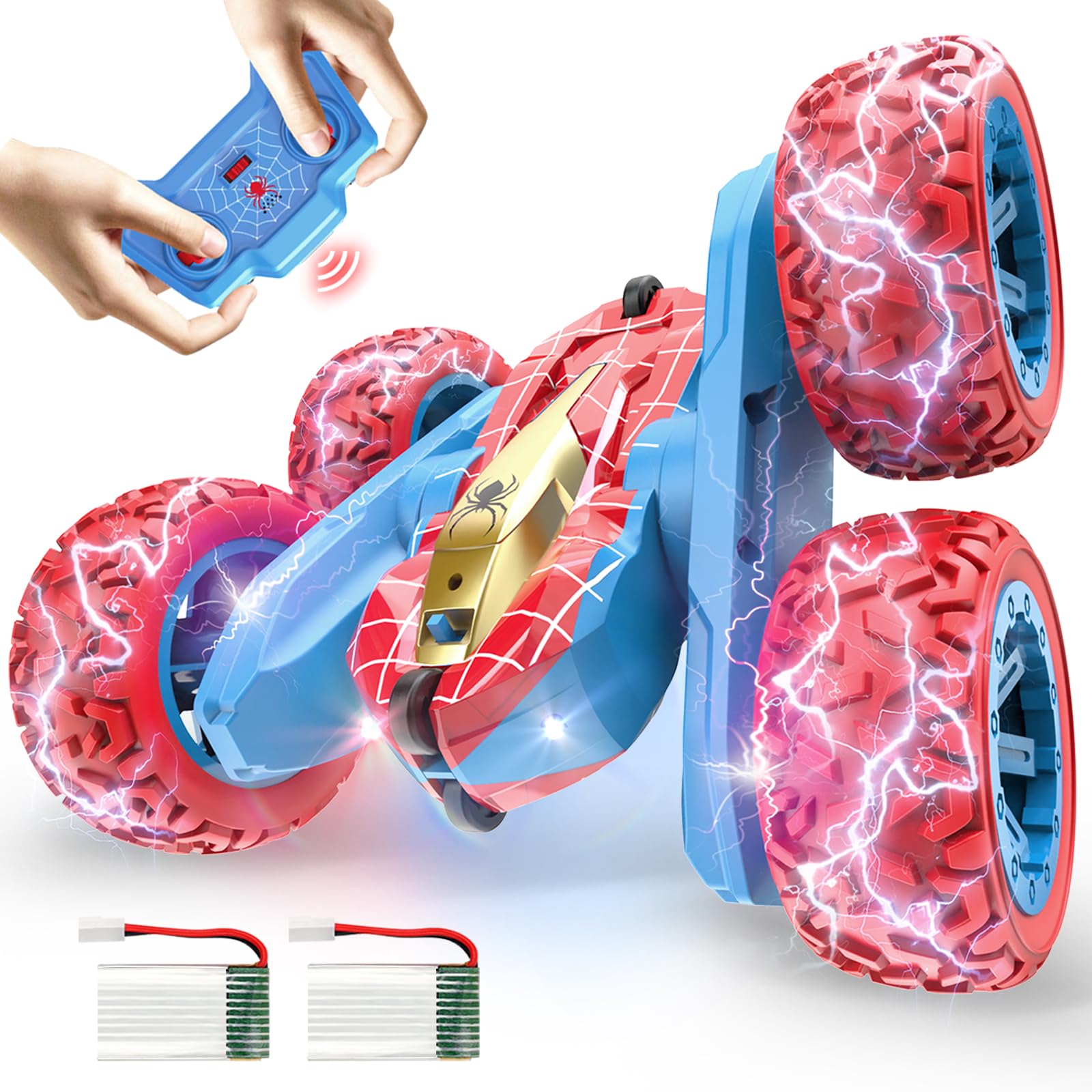 Photo 1 of VRG Spider Remote Control Car, RC Cars for 3 4 5 6 7 Year Old Boys, 360 Flip 4WD RC Stunt Cars with Cool Light Rechargeable Toys for Ages 5-7 8-13 Birthday Xmas Gifts Red