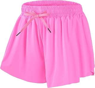 DIPUG Girls Butterfly Shorts with Pocket 2-in-1 Flowy Athletic Cheer Skorts