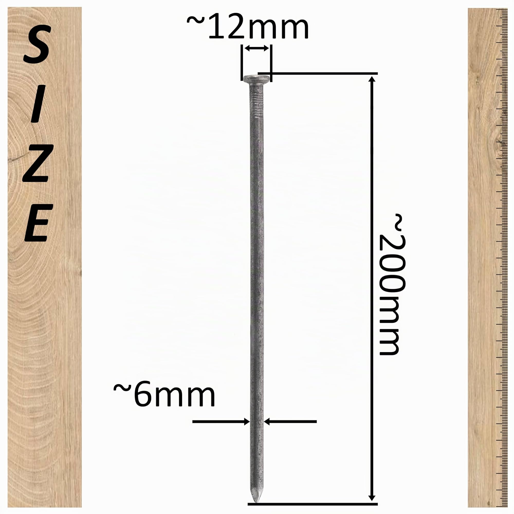 AERZETIX - C70867 - Lot de 50 Clous à tête plate Ø6x200 mm - diamètre de la tête Ø12 mm - en acier - couleur argent - rembourrage bardage menuiserie