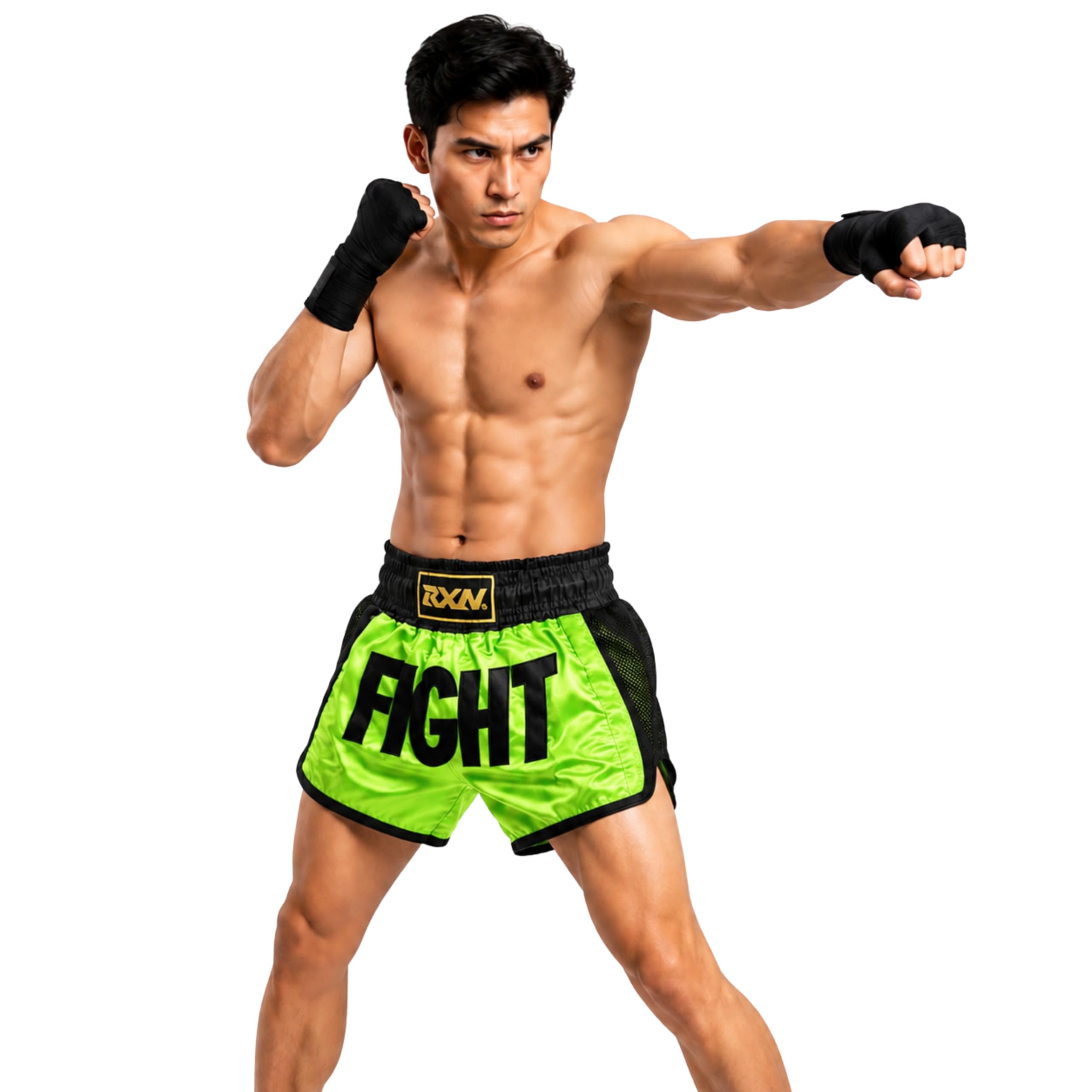 RXN Muay Thai Shorts for Men | Premium Satin Boxing & MMA Fight Shorts | Premium Satin Fabric | Traditional Muay Thai Cut | Elastic Waistband | Reinforced Stitching | Training & Competition-picture-24