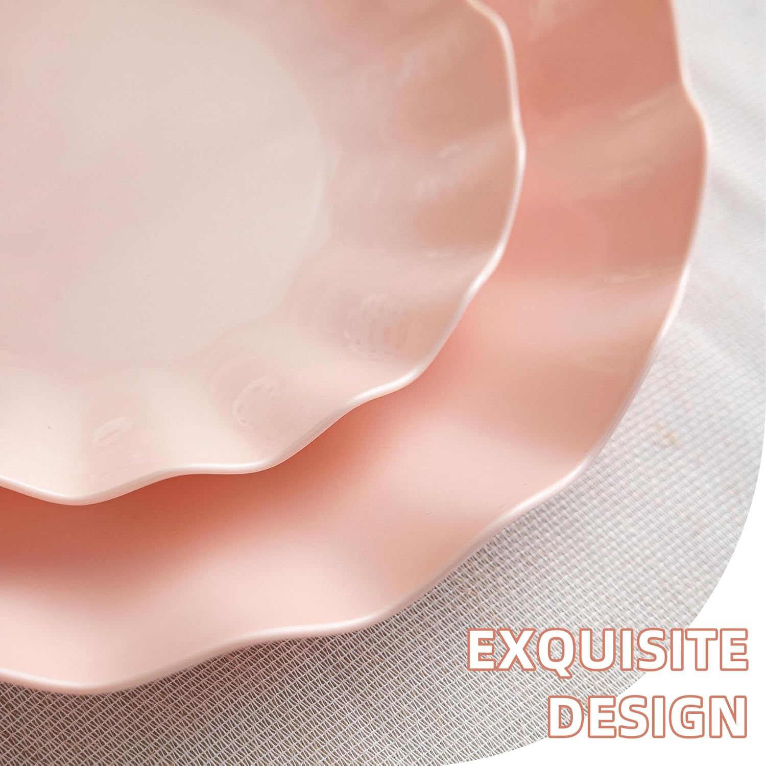 HOMIP 40PCS Pink Scallopde Plastic Plates, Reusable Plates Include 20PCS Dinner Plates 10", 20PCS Dessert Plate 7", Unbreakable Dishwasher Safe Plastic Plates Perfect for Daily Use, Wedding and Party